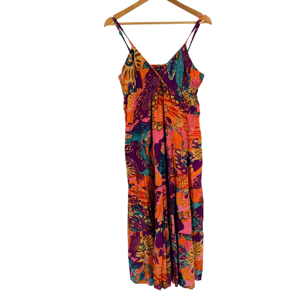Speed Control Maxi Dress Multicolor Size L Boho Floral Tropical Summer Sun Dress